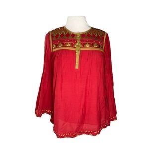 Label Ritu Kumar Top Womens Small Embroidered Pink Color Long Sleeves Tunic Sz S